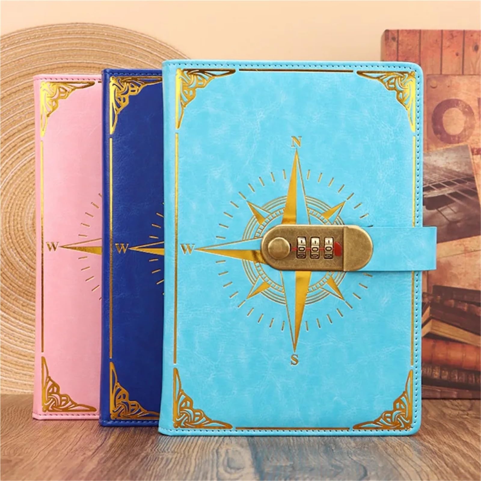 Tagebuch Mit Schloss Retro Notebook Passwort Pad Mit Schloss A5 Tagebuch Verdickt Kreative Handbuch Student Note Briefpapier Notebook Hand Ledger Notizblock(Pink)