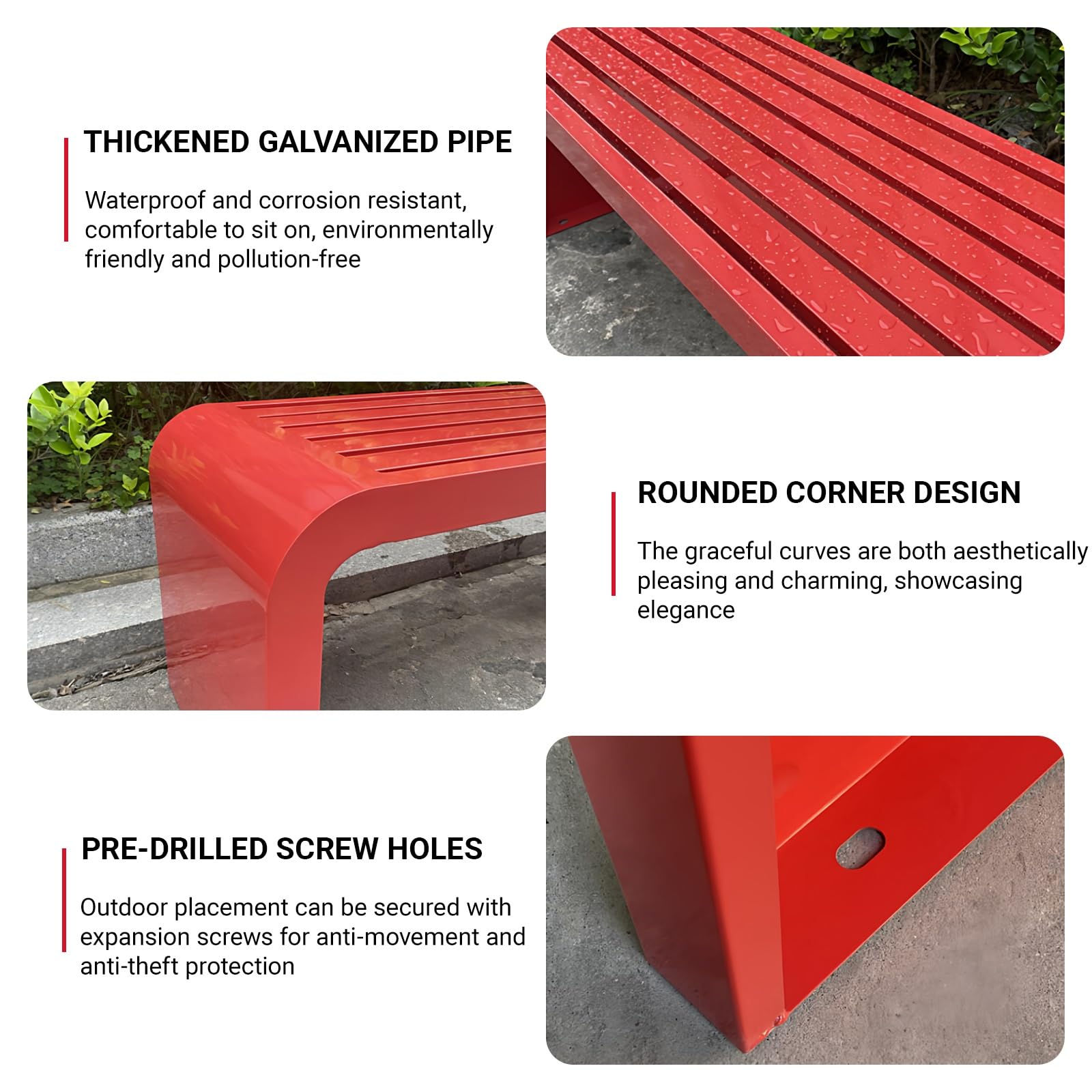 Wodoodporna czarna metalowa ławka zewnętrzna nowoczesny design bez oparcia siedzenia ogrodowe na każdą pogodę 150 cm meble ogrodowe do parków i patio stylowy wielokolorowy akcent