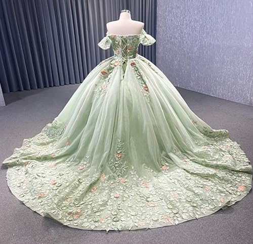 Miniatura 2 de Mauuwy Vestidos de quinceañera de flores florales de encaje de princesa, vestido de baile de tul brillante hinchado dulce 16 vestidos para fiesta de