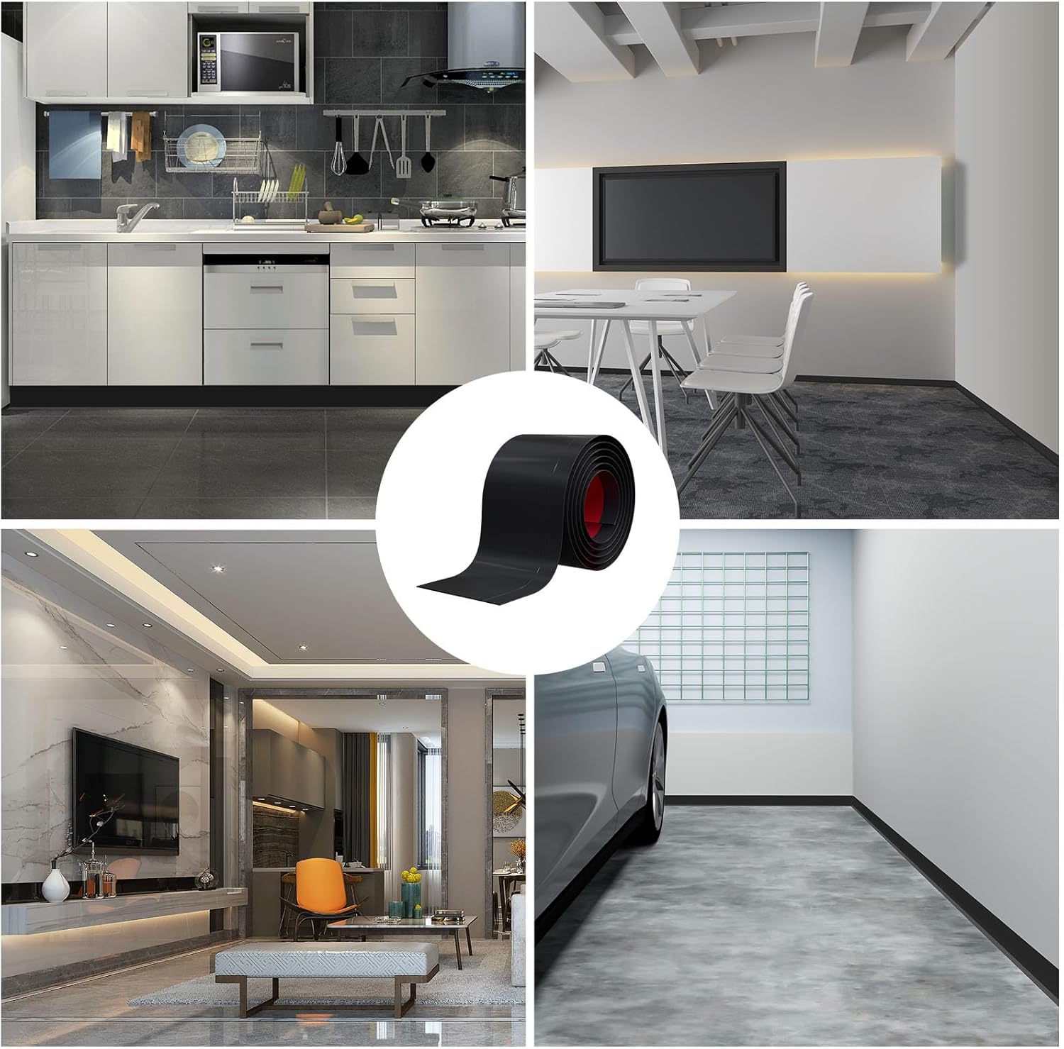 Duzzy Flexible Baseboard Molding Trim, 5 Inch(W) x 40 Feet(L) Peel and Stick Rubber Wall Trim Molding, Self-Adhesive Vinyl Wall Base Cove Base