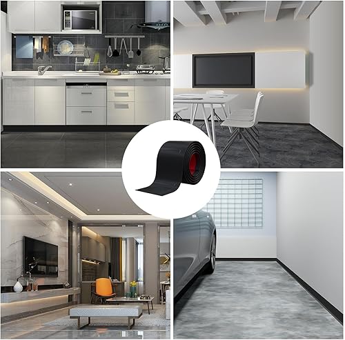 Miniatura 5 de Duzzy Moldura flexible para zócalo, 5 pulgadas de ancho x 60 pies de largo, moldura de goma para despegar y pegar, base de pared de vinilo