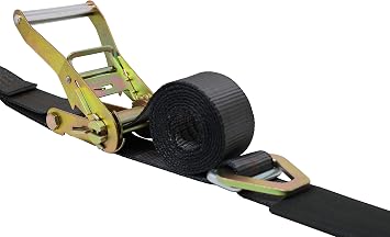 CustomTieDowns 2 Inch x 8 Foot Ratchet Strap with Built in Axle Strap, Flat Hook On Fixed End Strap, Twisted Snap Hook and Adjustable D-Ring On End of Adjustable Strap. (Black)