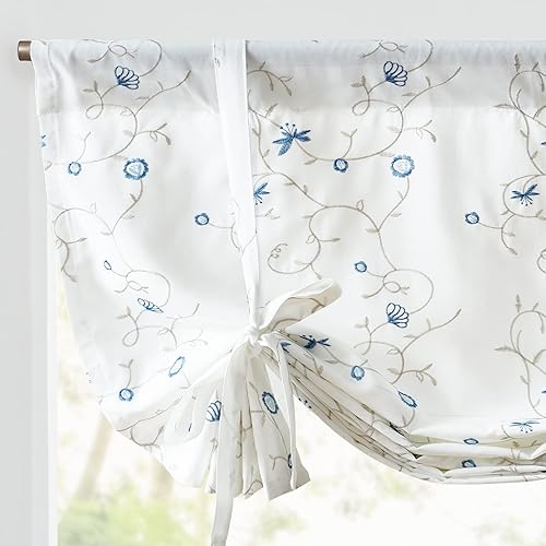 jinchan Cortina de cenefa con bordado de diamantes de 54 pulgadas, con bolsillo para barra, cortina con cordón ajustable, cenefa para ventana de