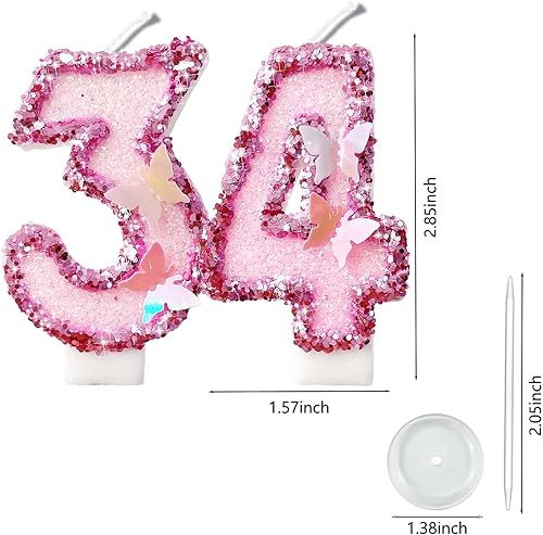 Miniatura 362 de Velas de números con purpurina de oro rosa de 2.8 pulgadas, muchos colores, regalos de cumpleaños de 22 años, velas de cumpleaños, velas de números