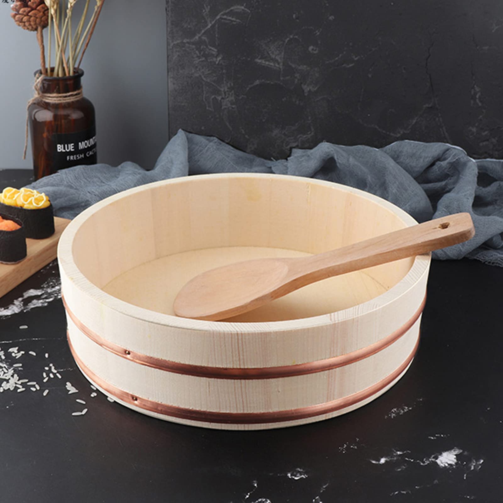AIZYR Recipiente para Mezclar Arroz Japonés Hangiri Sushi Oke, Barril De Sushi De Madera De Alta Capacidad para Preparar O Mezclar El Arroz,39x9.5cm
