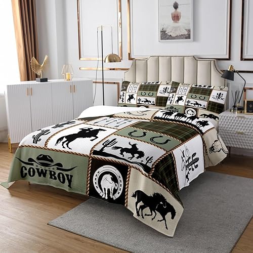 Miniatura 2 de Juego de colcha de vaquero occidental para niños, tamaño Queen, diseño geométrico de cactus, flechas de cactus, decoración de habitación de niños,