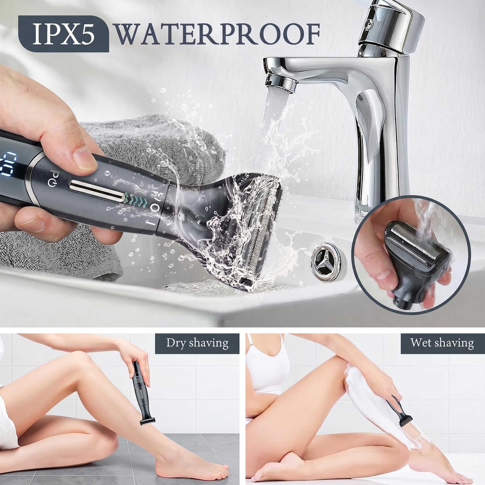 Rasoio Elettrico Donna, 6 in 1 Depilatore Corpo Donna, Rasoio Parti Intime Donna IPX5 Impermeabile, Ricaricabile USB, Uso Secco e Bagnato, Rasoio Donna per Viso, Gambe, Ascelle, Bikini, Naso