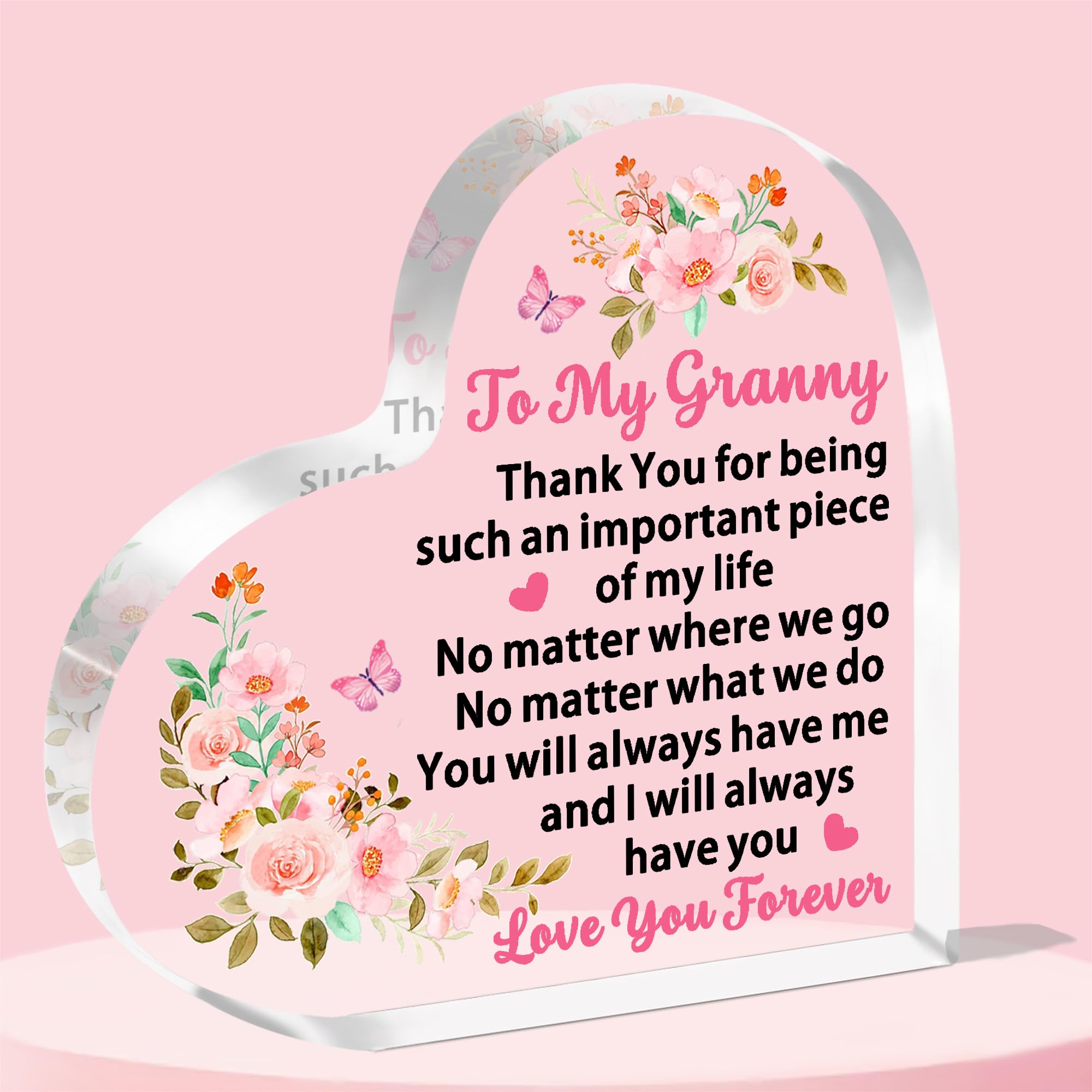 JETTOP Granny Gifts -Gifts for Granny Birthday Granny Mothers Day Christmas Heart Acrylic Presents Granny Always Have You