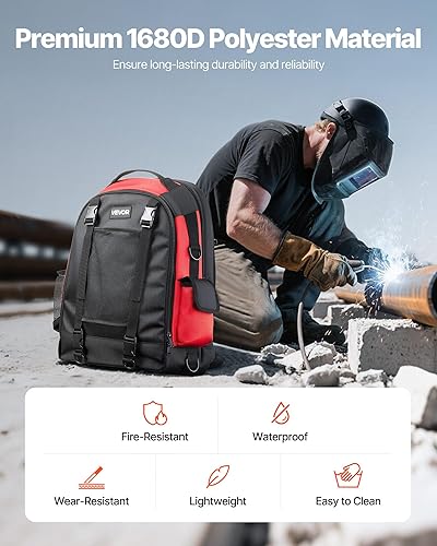 Miniatura 4 de VEVOR Mochila de soldadura, mochila de soldador de 25.2L para herramientas y casco, paquete de equipo extremo de poliéster de alta densidad 1680D