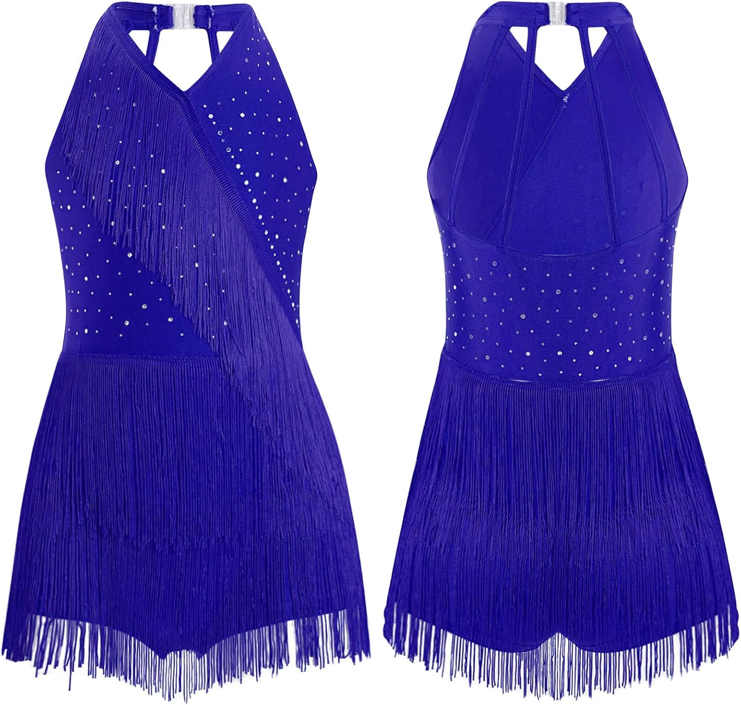 YiZYiF Big Girl's Samba Rumba Dance Bodysuit Shiny Tango Latin Jazz Dance Dress Fringe Leotard Tassel Jumpsuit