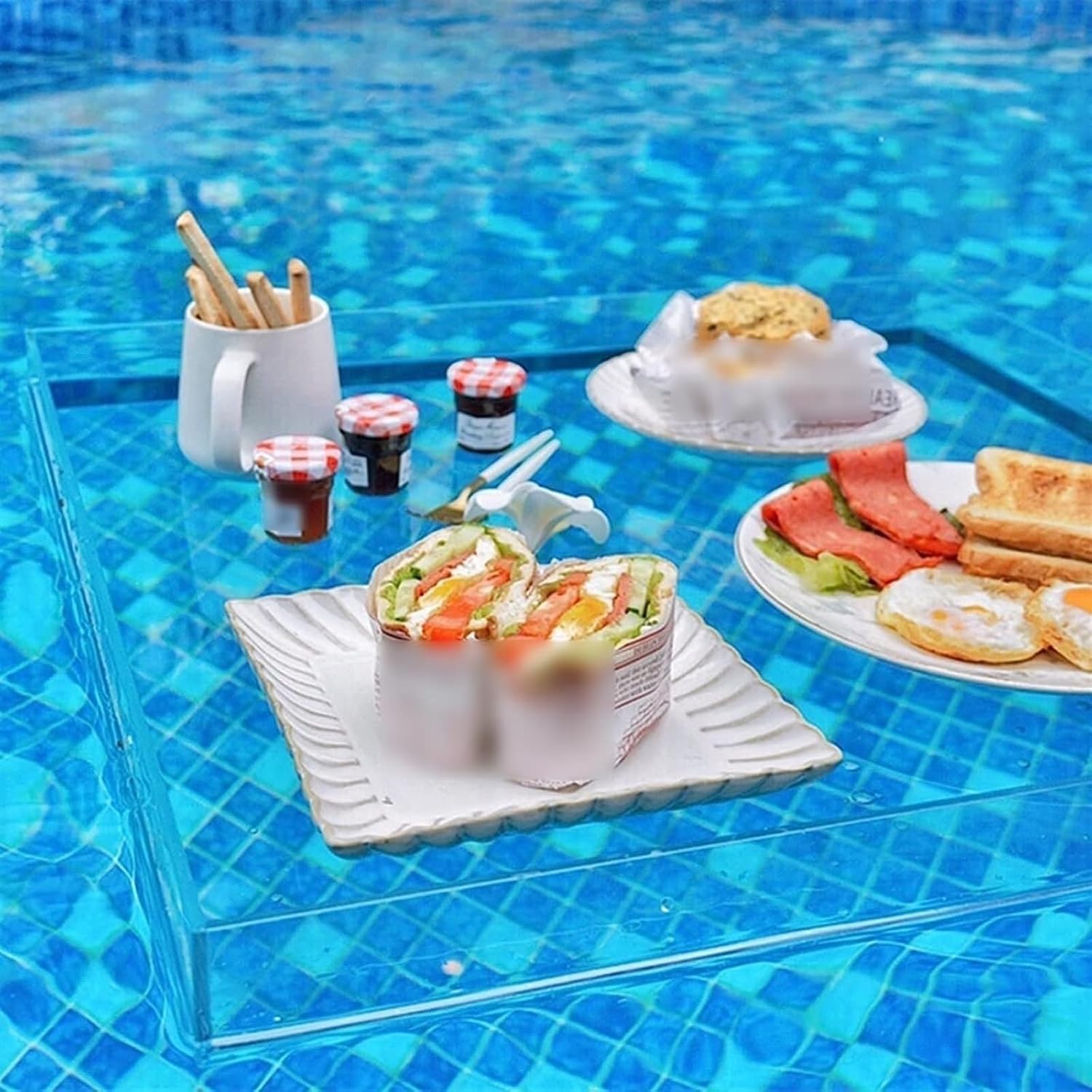 オールインワンアクリル写真撮影トレイ、ディスプレイショーケース、フローティング写真小道具、浅い水タンク、ポータブル食品化粧品収納ボッ