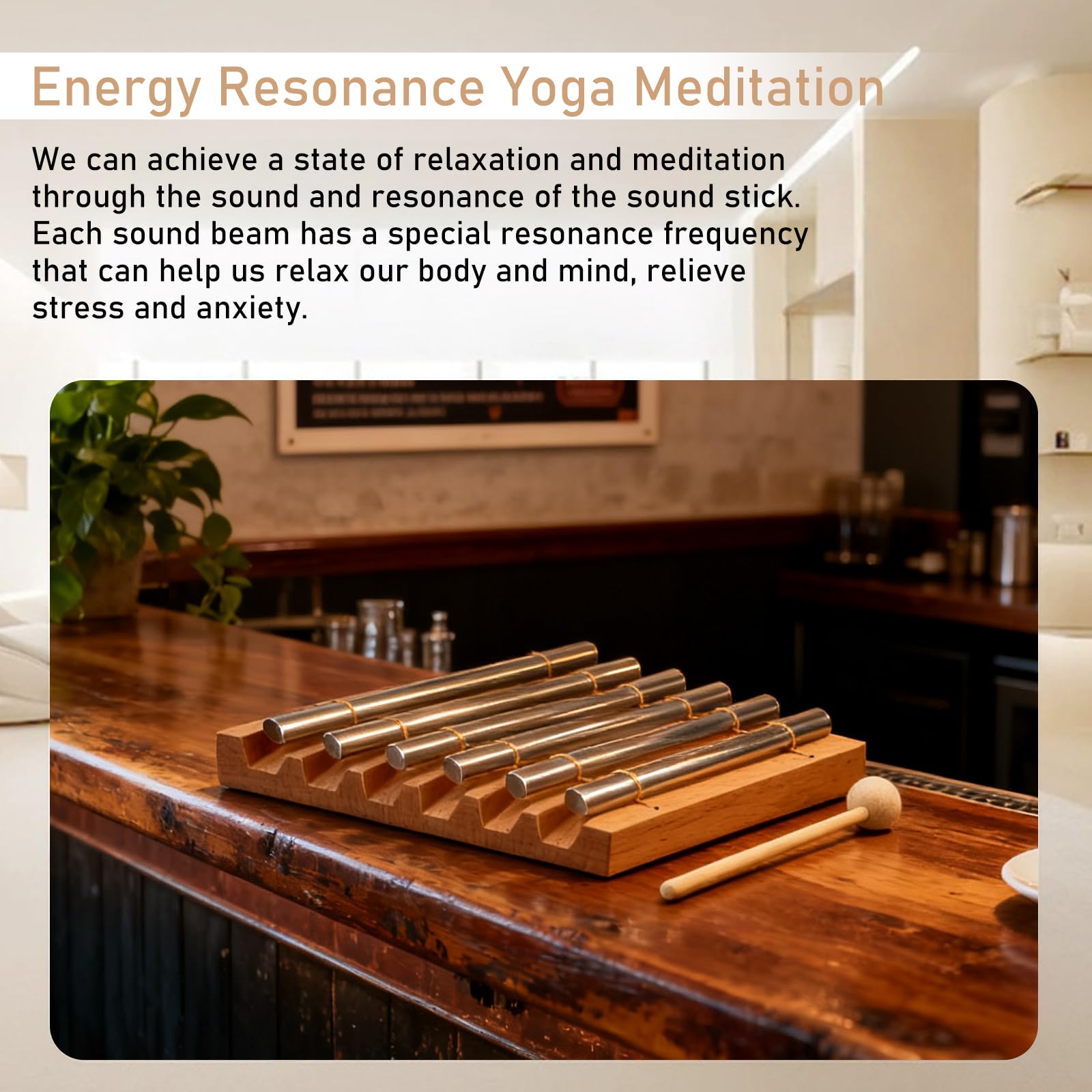 Energy Chimes Energy Chimes Energy Chime Baguette chantante 5 tons avec maillet en bois, carillon énergétique, instrument de percussion pour l'éducation musicale précoce et la méditation de yoga