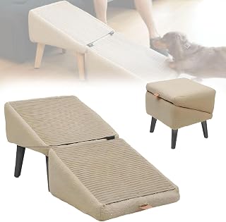 Dual Use Split Ottoman Dog Ramps, Foldable Pet Ramps Stairs for Large Medium Small Dogs, Non-Slip Outdoor Pet Steps, Suitable for Bed and Sofa (Color : Khaki)