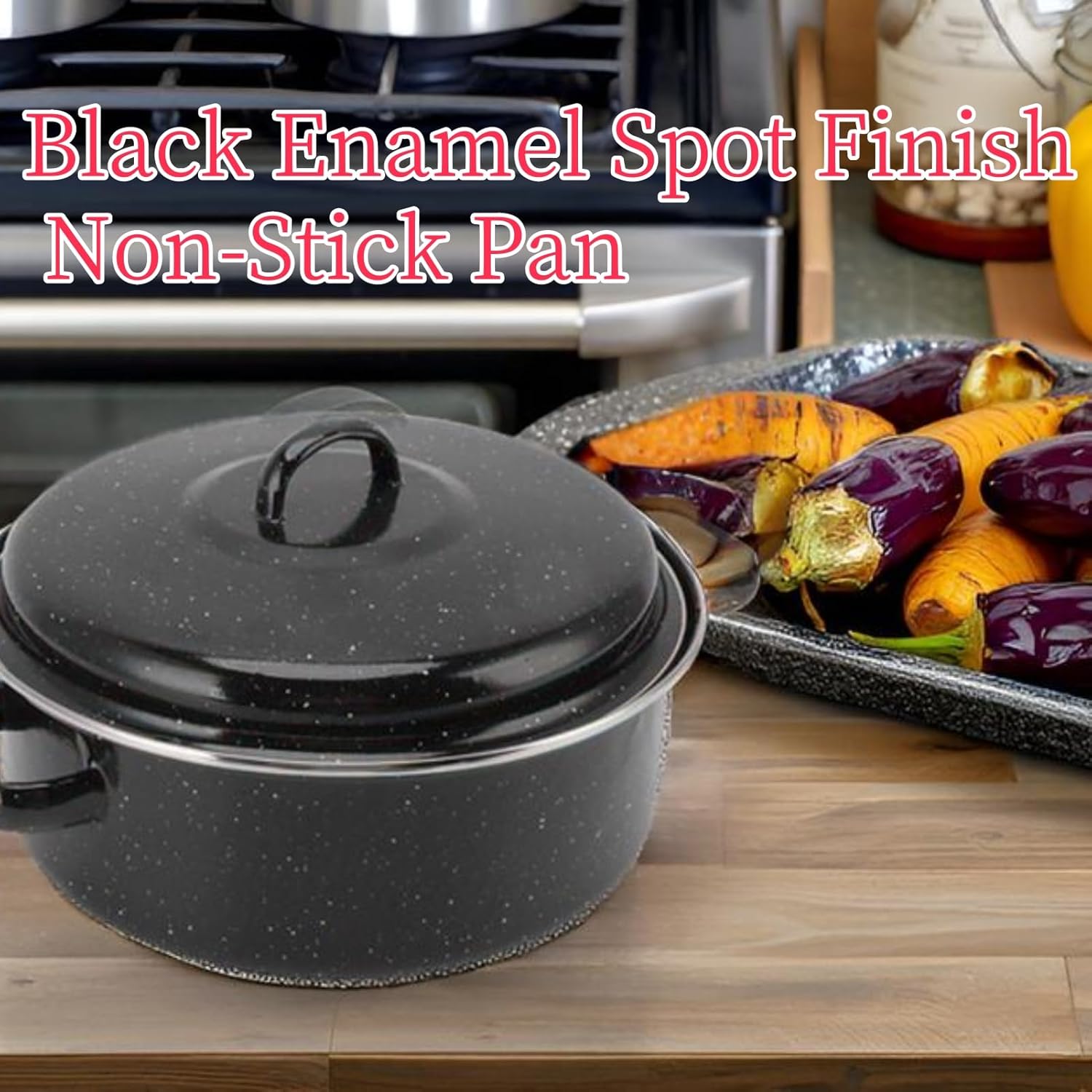 Non-Stick Cast Iron Baking Rack 10 Inch Enamel for Roasting Pan with Lid Perfect for Sweet Potatoes Chestnuts