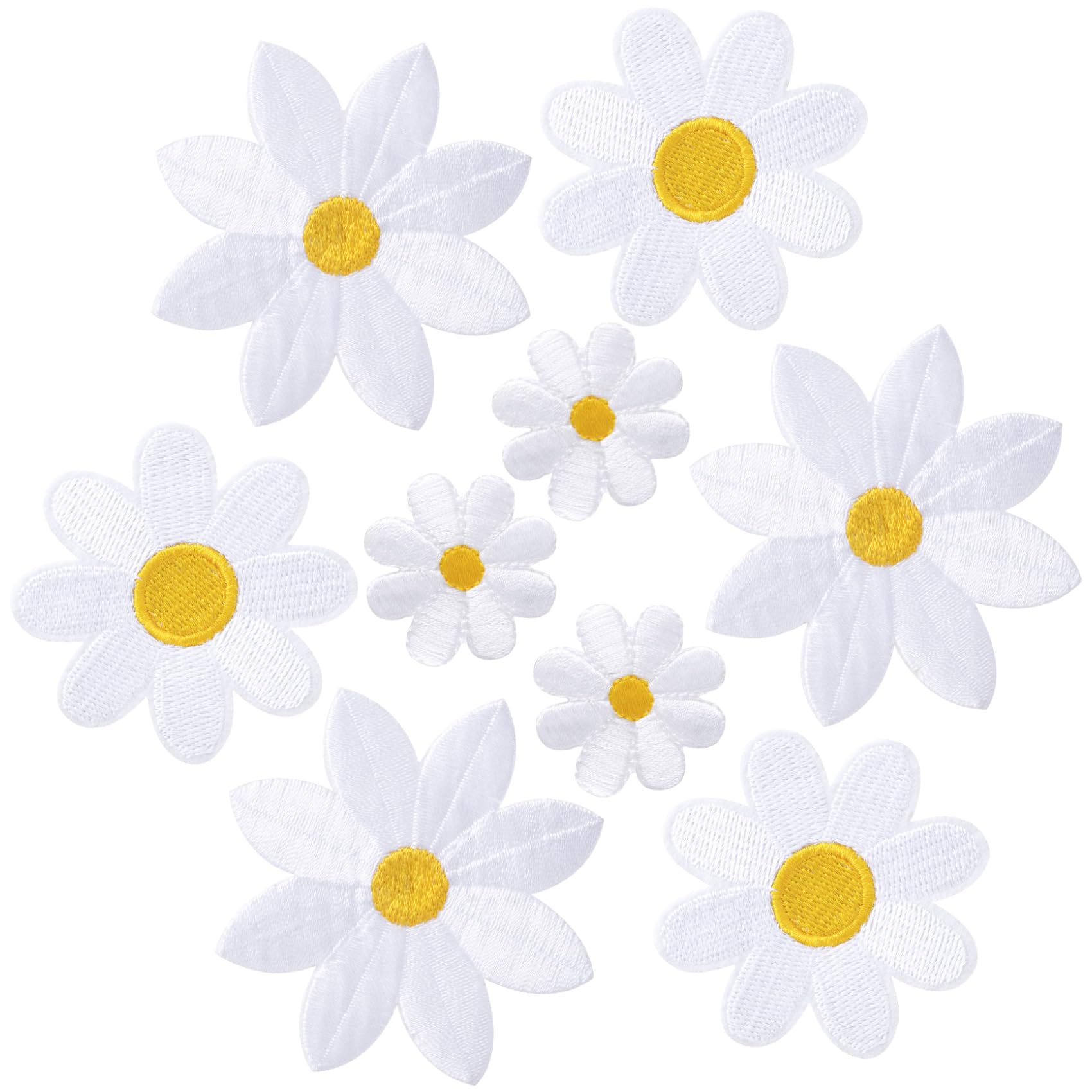View 1 of ** ONLY 7 PCS ** OIIKI 9 PCS Flower Iron on Patches, Cute Daisy Flower Applique Patch, Sew On Embroidered Applique Sewing Patches for Bags, Jackets, Jeans, Clothes Patches, 3 Sizes, White