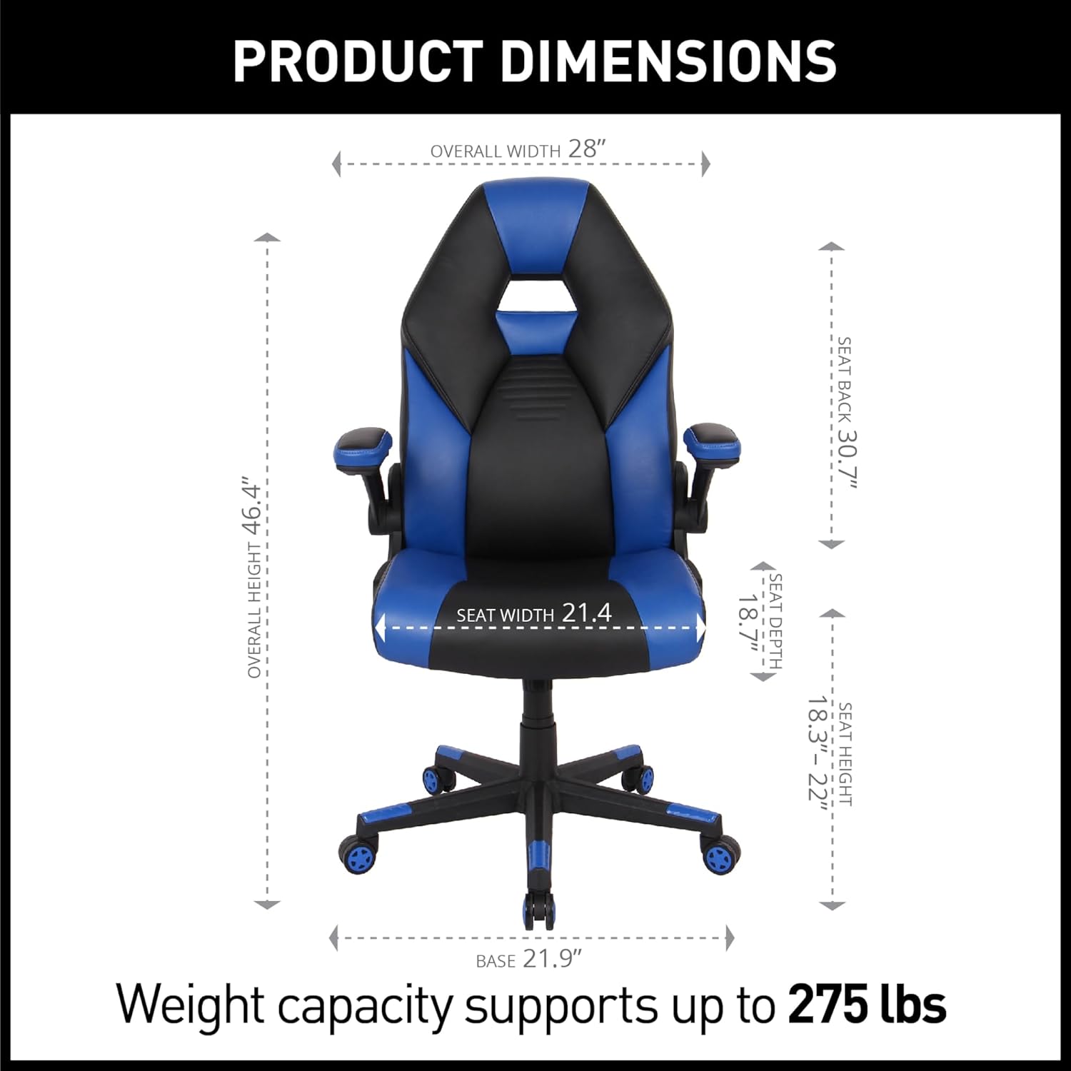 RS Gaming™ RGX Faux Leather High-Back Gaming Office Chair, Black/Blue, BIFMA Compliant