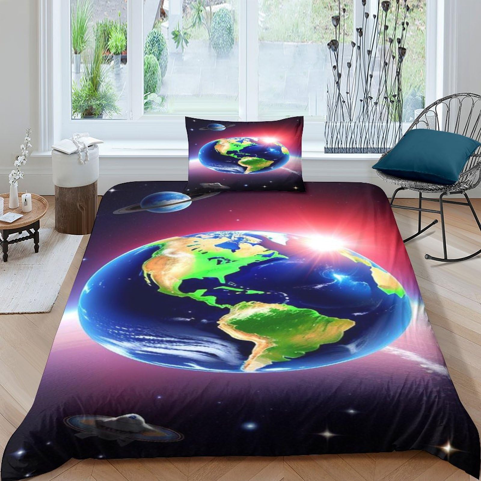 Housse de couette zippée 135x200cm pour lit simple enfant motif galaxie