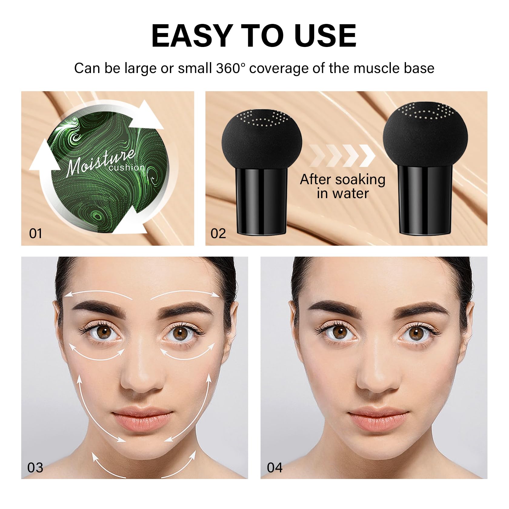 2 unidades de crema CC con cojín de aire de cabeza de hongo, crema hidratante duradera para control de aceite para todo tipo de piel, corrector de cobertura completa, base líquida, juego de maquillaje 7