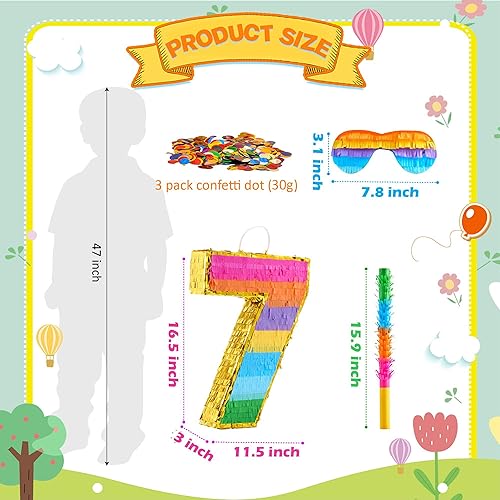 Miniatura 10 de MUWOOB Piñata arcoíris número 5 para decoraciones de fiesta de cumpleaños de 5 años, piñata de cumpleaños con palo y confeti, celebración de