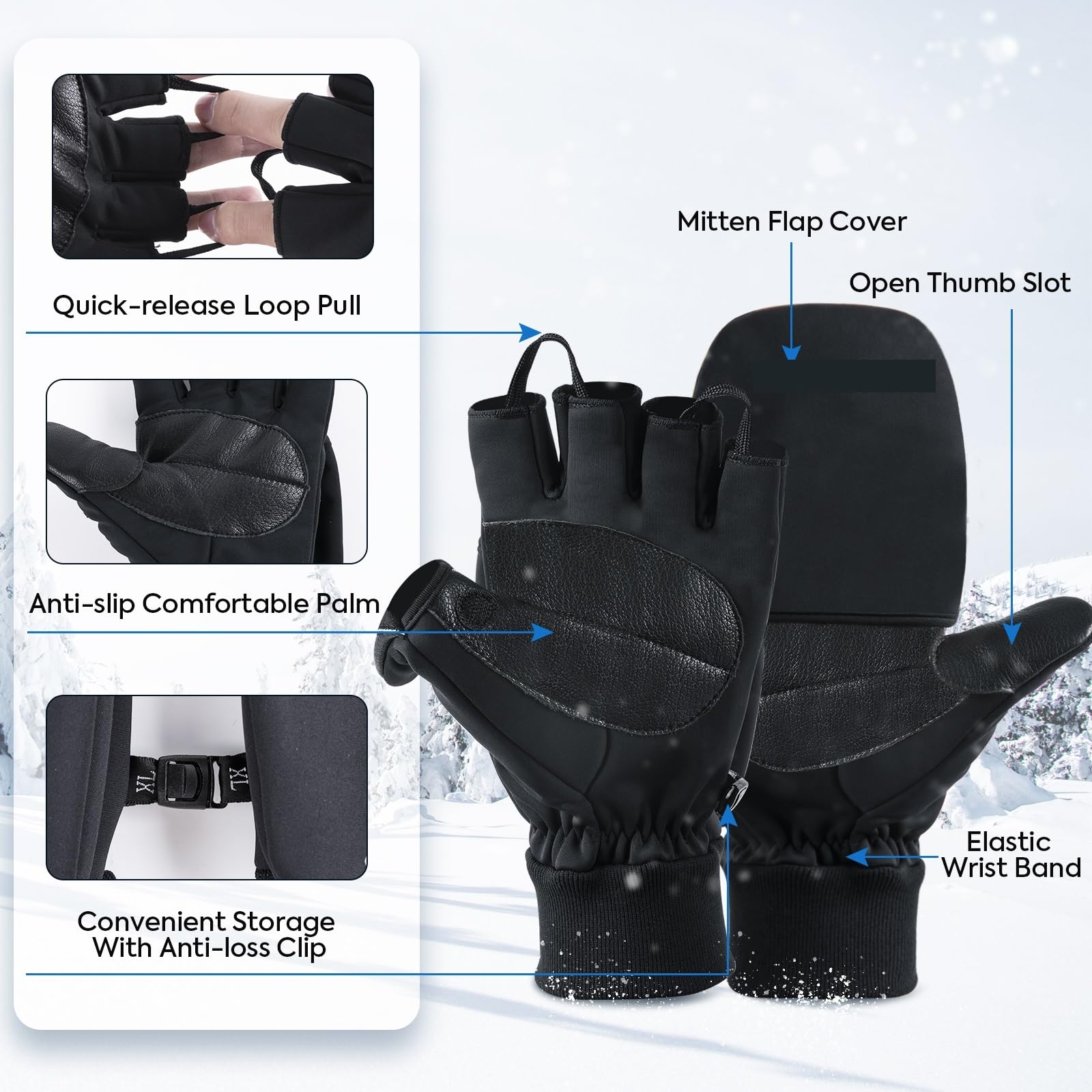Guantes de Nieve Gruesos e Impermeables térmicos for Pesca Snowboard for Hombres y Mujeres Equipo Invierno for Clima frío para Pesca