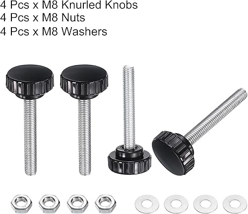 Miniatura 173 de uxcell Juego de 4 perillas moleteadas, tornillos de pulgar con tuercas y arandelas, rosca macho métrica M6 x 1.378 in, cabeza de plástico de 0.984