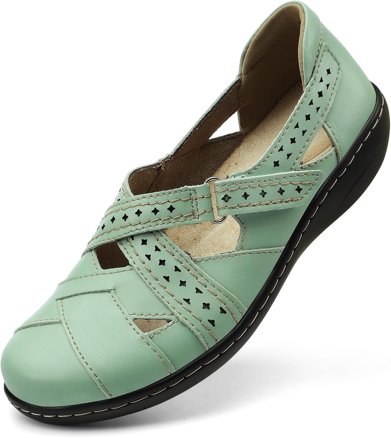 Irrefour Women's Classic Genuine Leather Casual Loafer Cute Slip-On Fashion Closed Toe Flat Sandal Comfy Work Sandal Everyday Walking Shoe