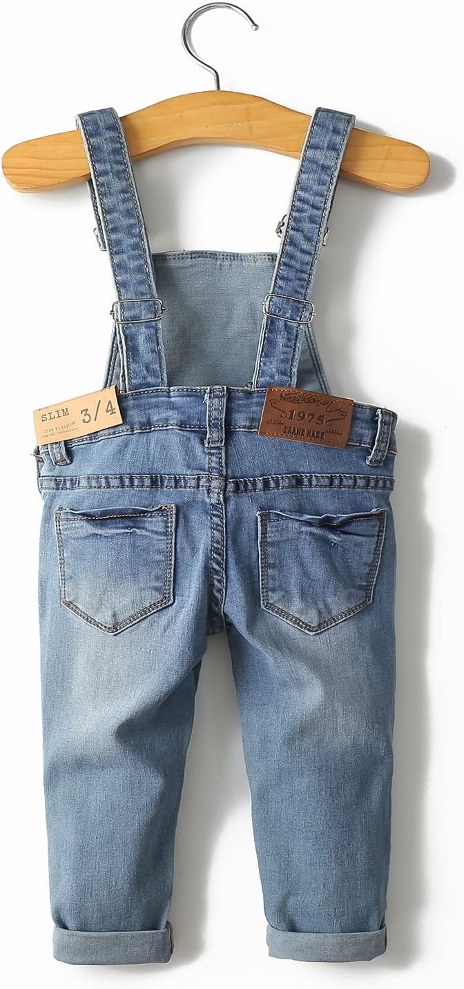 KIDSCOOL SPACE Little Girl Boy Jean Overalls,Toddler Ripped Denim Overall Pants - Image 2
