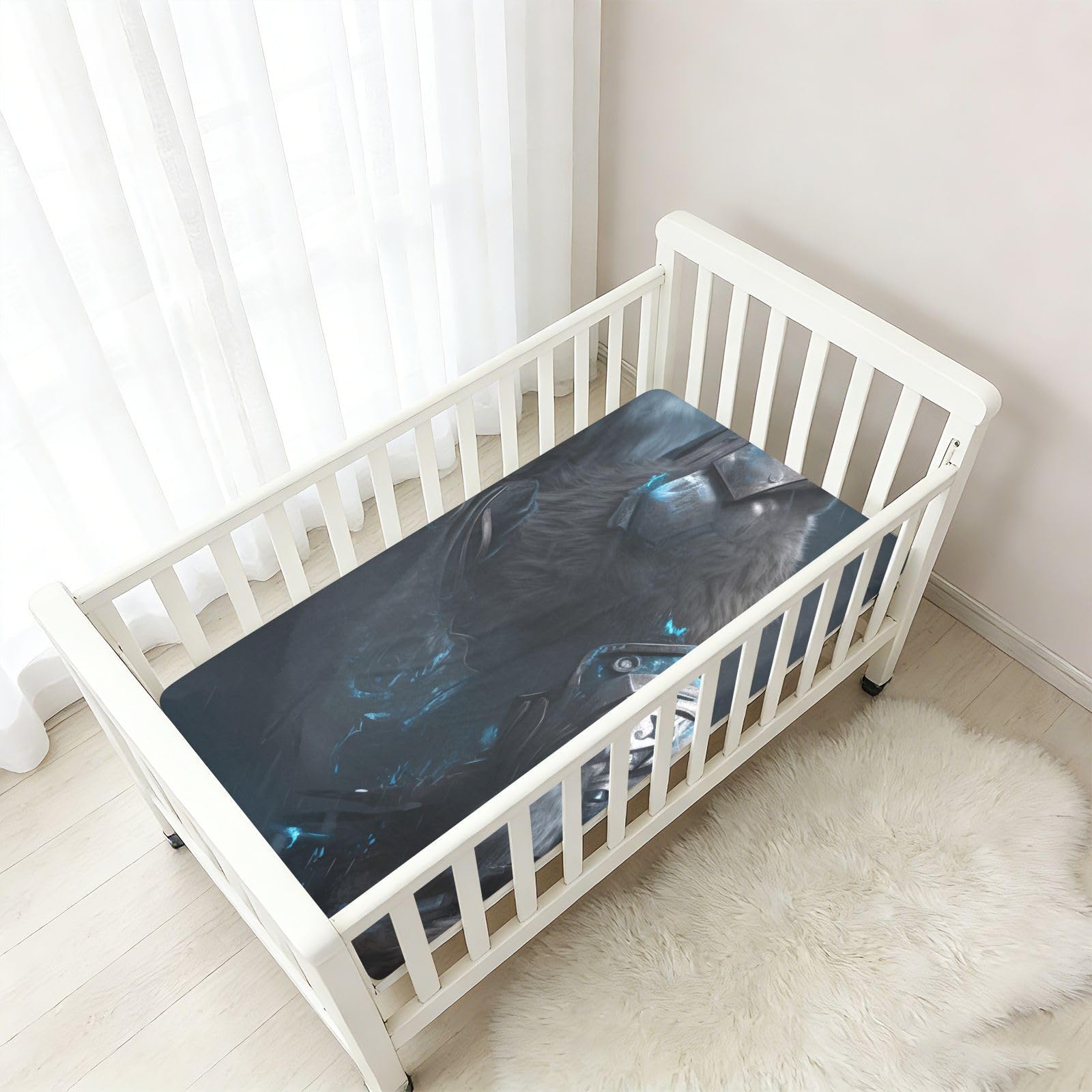 MáScara De Plata Oso Arte Azul Sábana de Cuna para Niños Pequeños,Sábanas de Algodón Suave para Bebés Aptas para Colchón Corralito