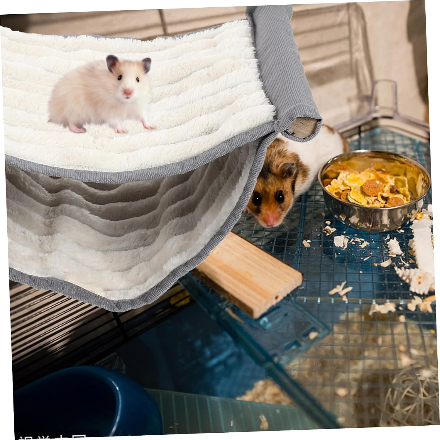 GANAZONO Pet Hanging Bed Hammock Warm Plush Swing Bed Removable Washable Gray L for Hamsters Small Animals Cage Accessory