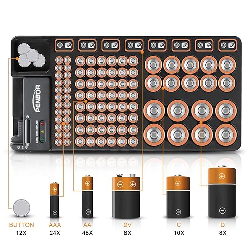 Estuche organizador de baterías sin cierre de tapa, probador de baterías portátil, ranura de tamaño justo con diseño montado en la pared, capacidad