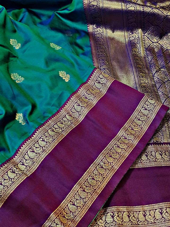 Image of SWORNOF Women's Banarasi silk Saree With Unstitched Blouse Piece