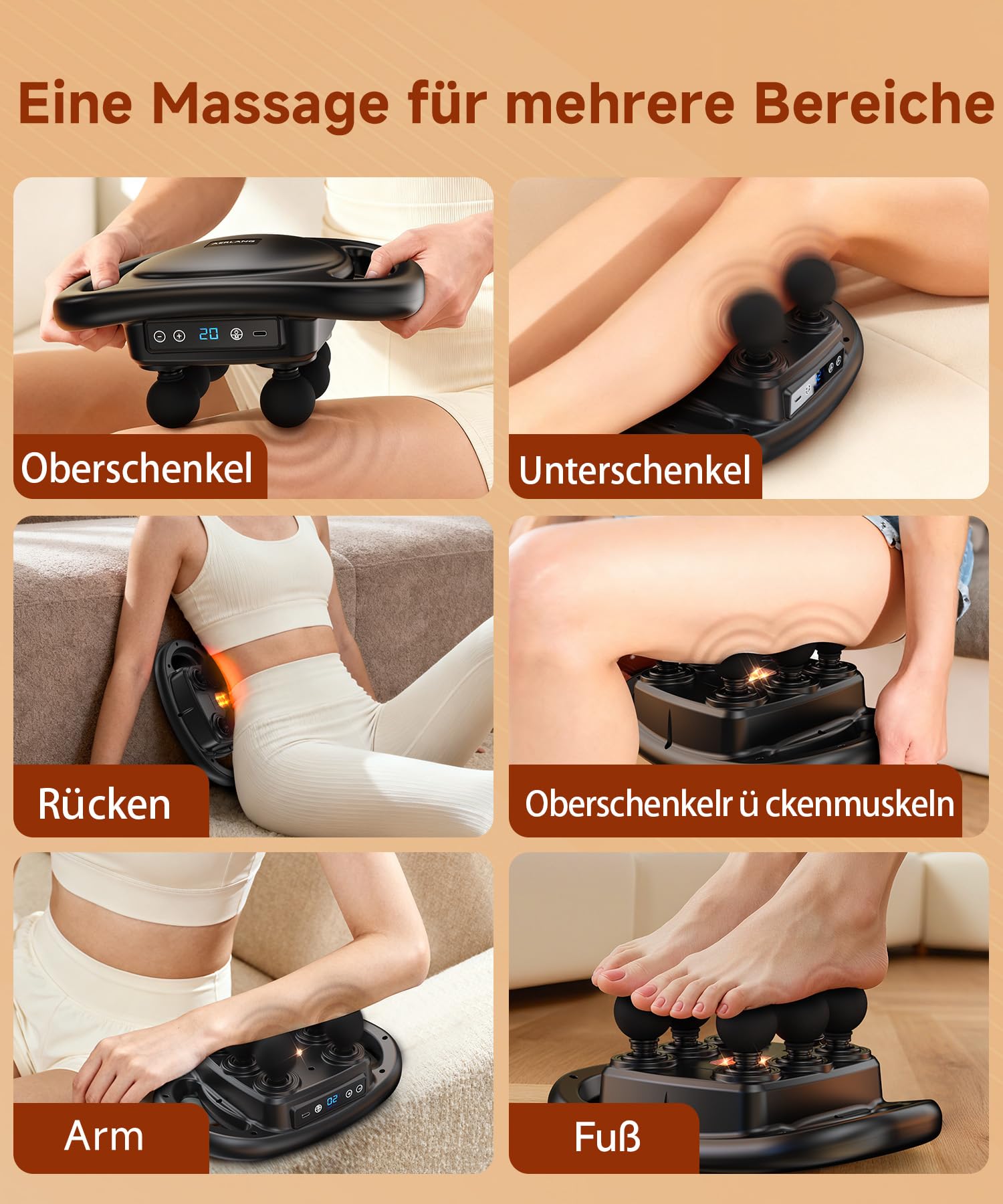 AERLANG Massagepistole,6-Kopf Massagepistole,Massage Gun,Elektrische Handmassagegeräte,Rückenmassagegerät,Die richtige Geschenkwahl