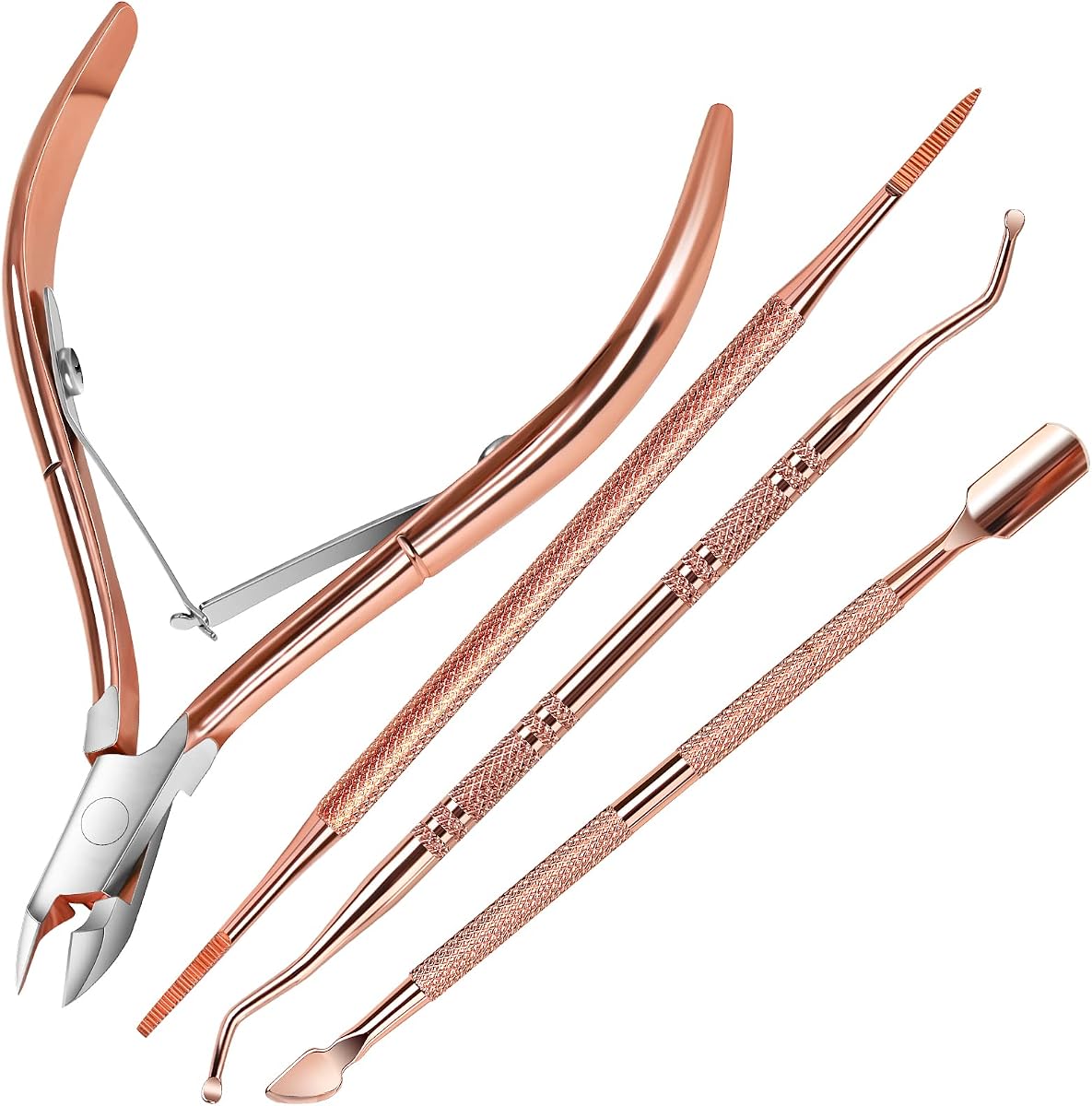 Cuticle Trimmer, Cuticle Kit, Cuticle Pusher, Cuticle Nippers | Stainless Steel, For Daily Manicure And Pedicure, Ingrown Toenail Removal Kit, Cuticle Clippers, Manicure Kit, Rosegold