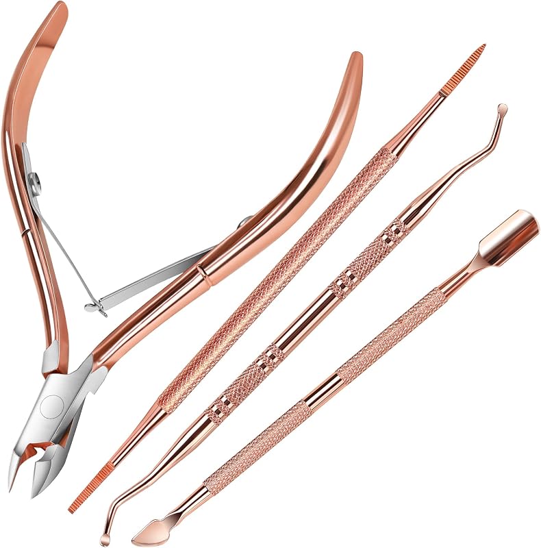 Cuticle Trimmer, Cuticle Kit, Cuticle Pusher, Cuticle Nippers | Stainless Steel, For Daily Manicure And Pedicure, Ingrown Toenail Removal Kit, Cuticle Clippers, Manicure Kit, Rosegold