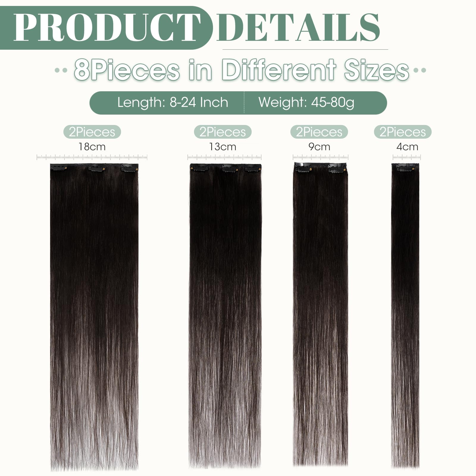 Hair Extensions Clip in Black Remy Human Hair Extensions 10 Inch Straight Clip in Human Hair 8pcs Seamless Real Natural Hair - Image 3
