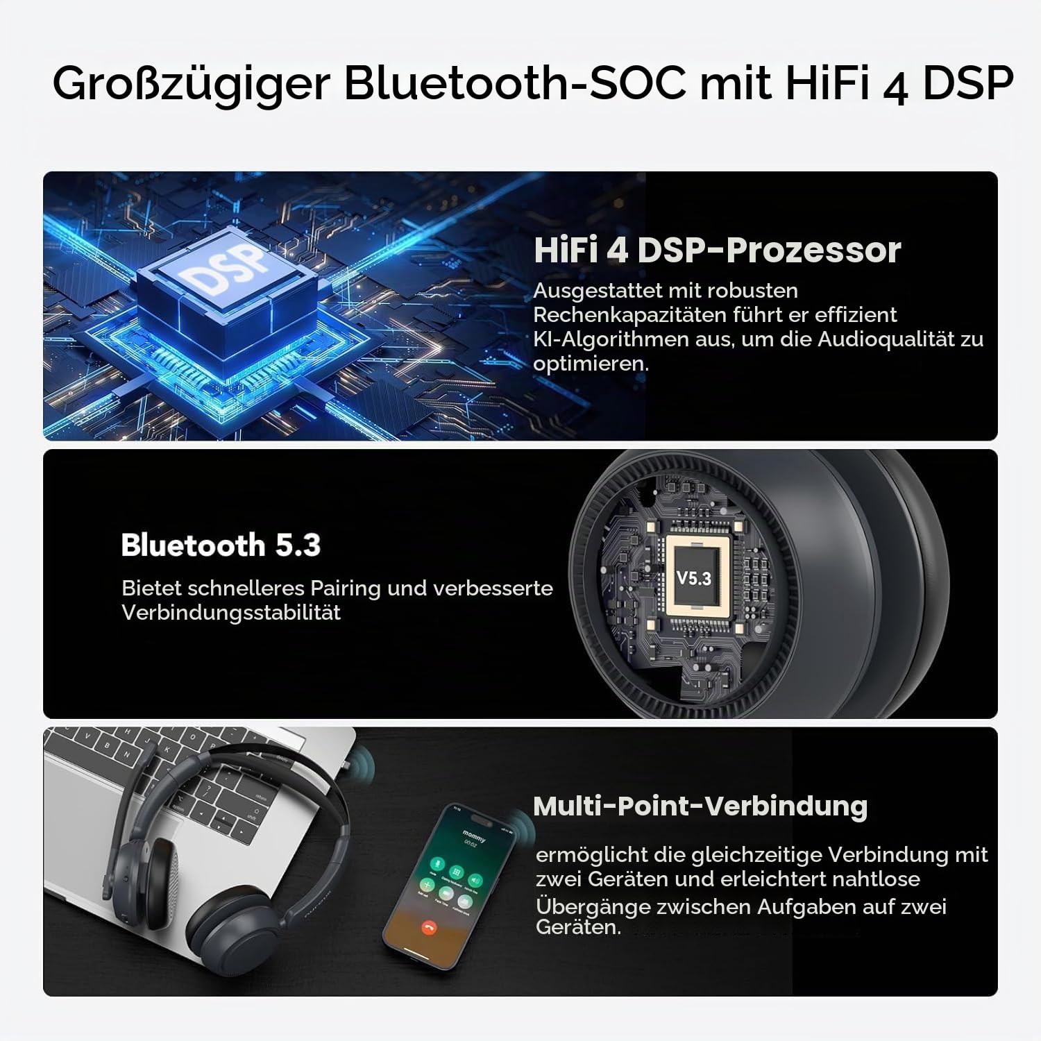 Nuroum HP31DU(2nd Gen) Bluetooth Headset mit Mikrofon Wireless, Geräuschunterdrückende Mikrofone für Anrufe mit Mute/USB Dongle Dual-Verbindung, 45H Laufzeit, Kabelloses Headset für PC/Mac/Laptop