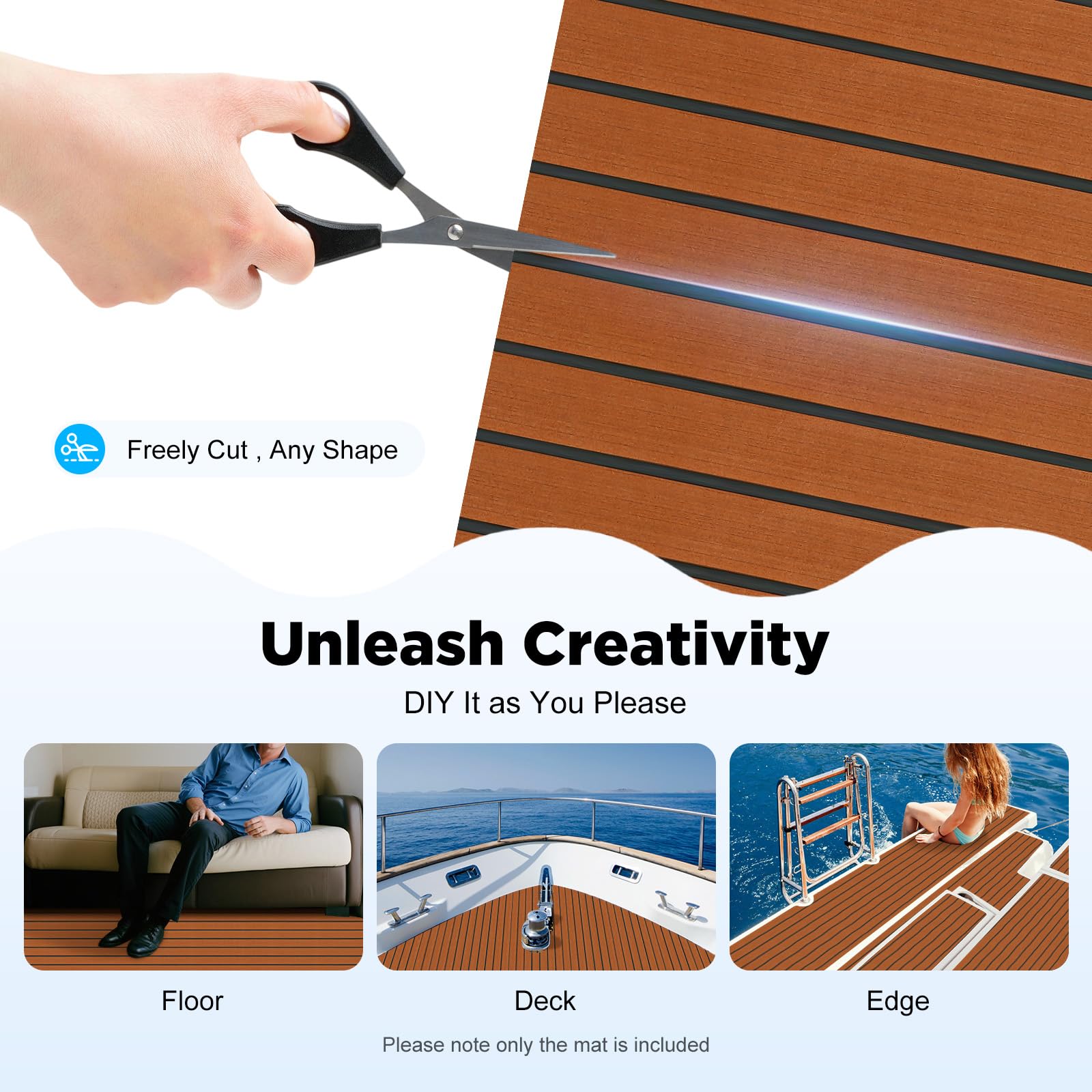 Alfombra antideslizante para barco de EVA, revestimiento de puente para yates, kayak y autocaravanas | Suave confort, corte personalizado, instalación adhesiva, protección del suelo, formato 240 x 60 cm