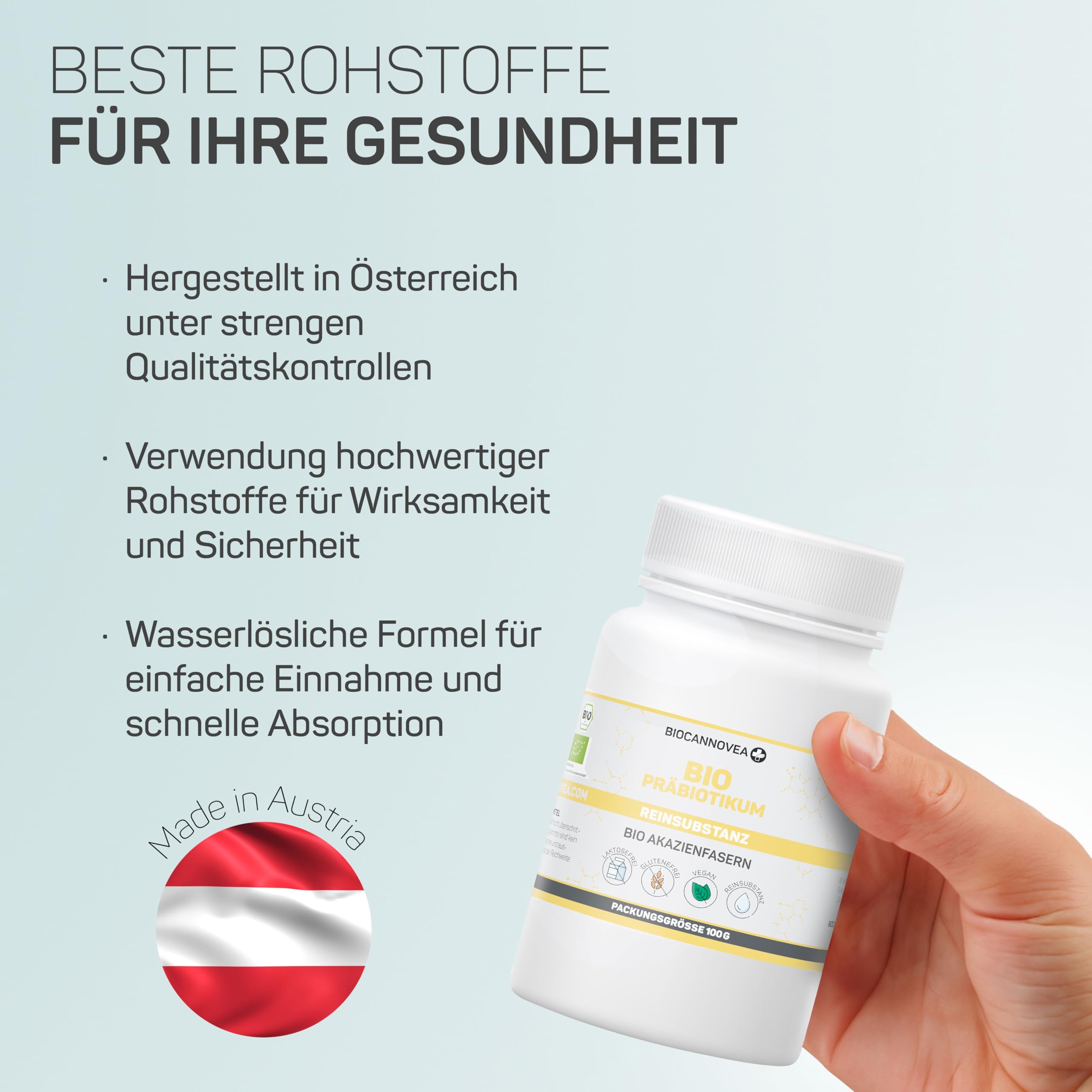 Bio Präbiotikum - mit Akazienfasern zur Unterstützung des Darmgesundheit - fördert Immunsystem & Darmflora und unterstützt die mentale Gesundheit - in Österreich produziert