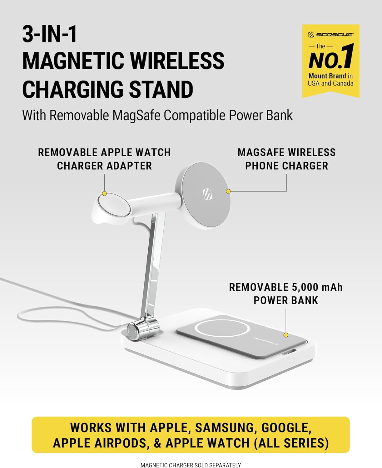 Scosche MSQSPBWT 3-in-1 Wireless Charging Station with Apple Watch and iPhone charging