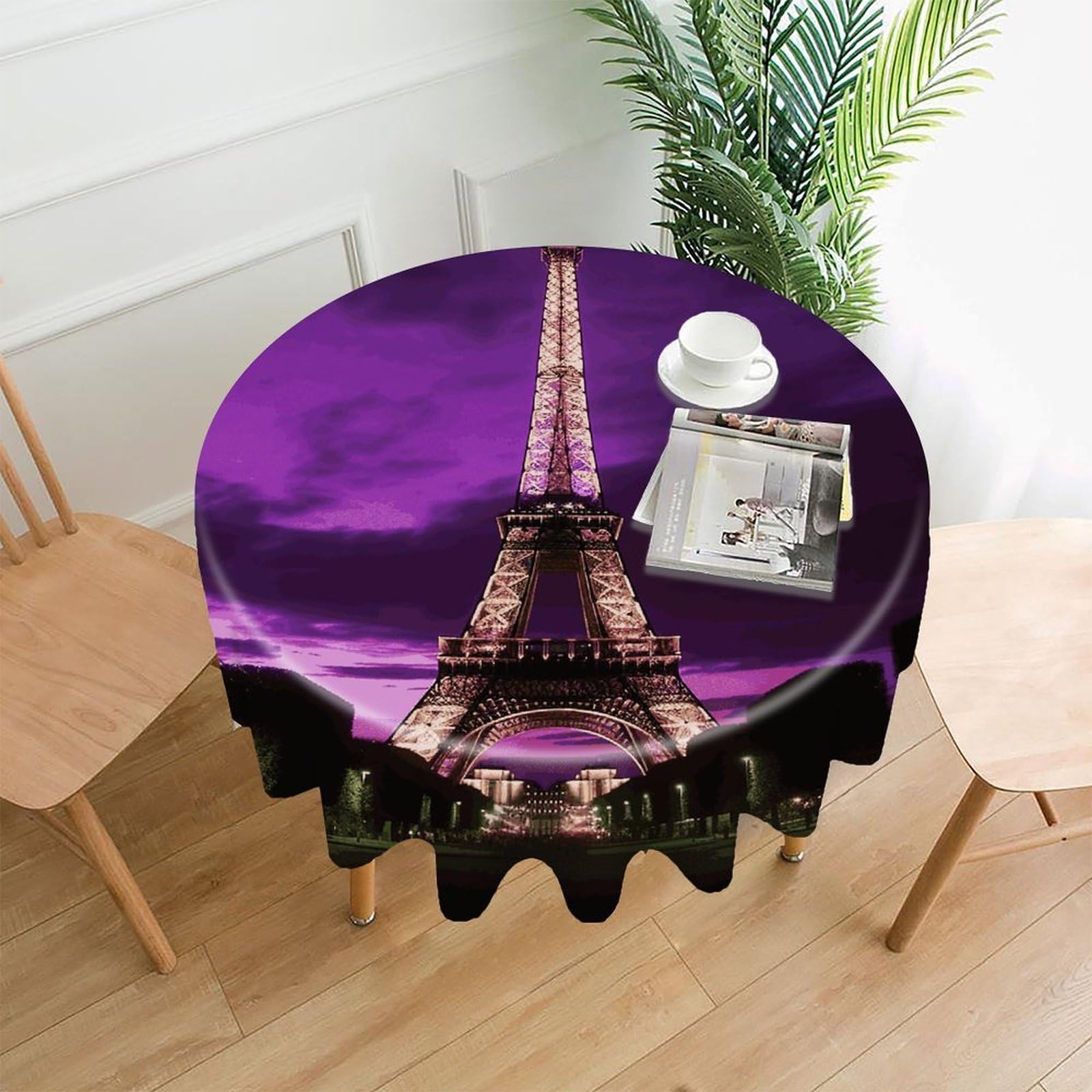 FekiLoot Purple Eiffel Tower Round Tablecloth Cover 60 Inch Wrinkle Free Washable Polyester Fabric Table Cover Decorative Round Table Cloth for Home Dining Kitchen Party Farmhouse