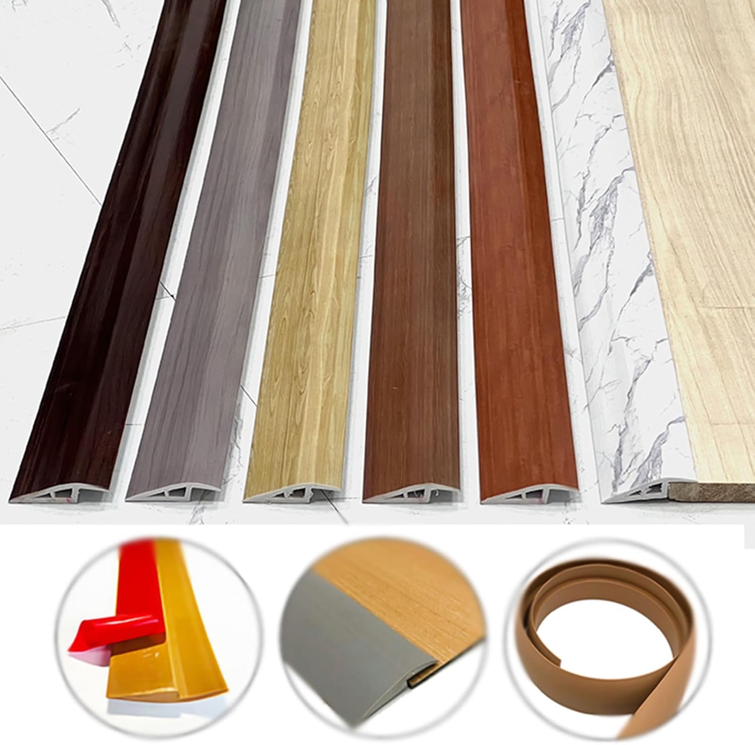 PVC Flooring Threshold Edging Trim Strip, Peel and Stick Floor Transition Strip, Door StripThreshold Bars, Suitable Height Less Than 20 Mm (Color : A, Size : 13MM)