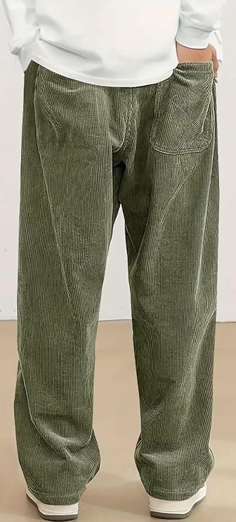 PADOLA Corduroy Trousers Men's Baggy Jogging Bottoms Elastic Waist with Drawstring Cargo Trousers Knitted Work Trousers with Pockets Casual Hip Hop Y2K Trousers Wide Leg Long Training Trousers
