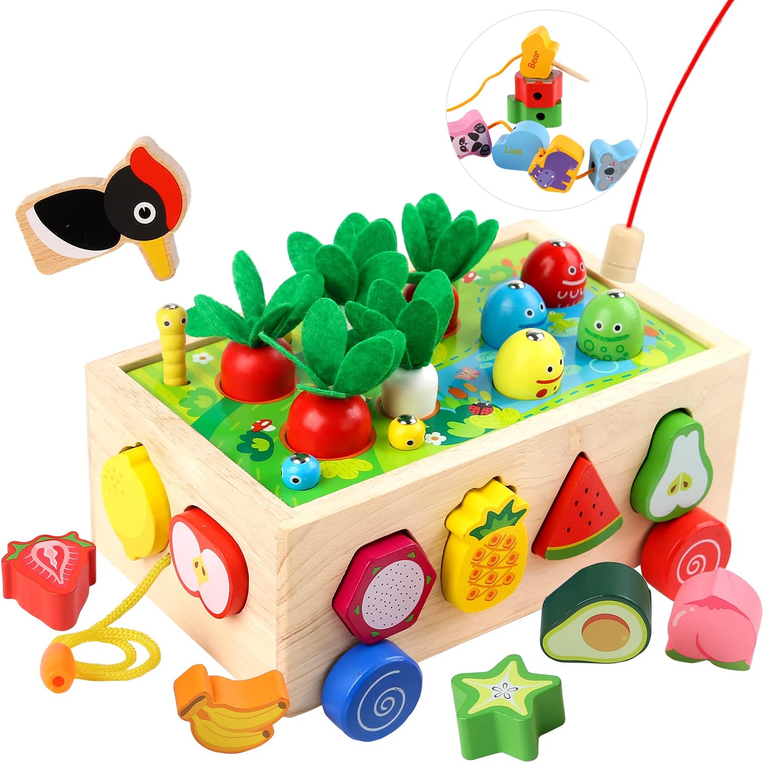 Toddler Wooden Educational Montessori Toys, Baby Gifts for 2 3 4 Year Old Girls & Boys, Fine Motor Skill Carrot Harvest & Shape Sorting Learning & Education Developmental Toys for Kids 2-4