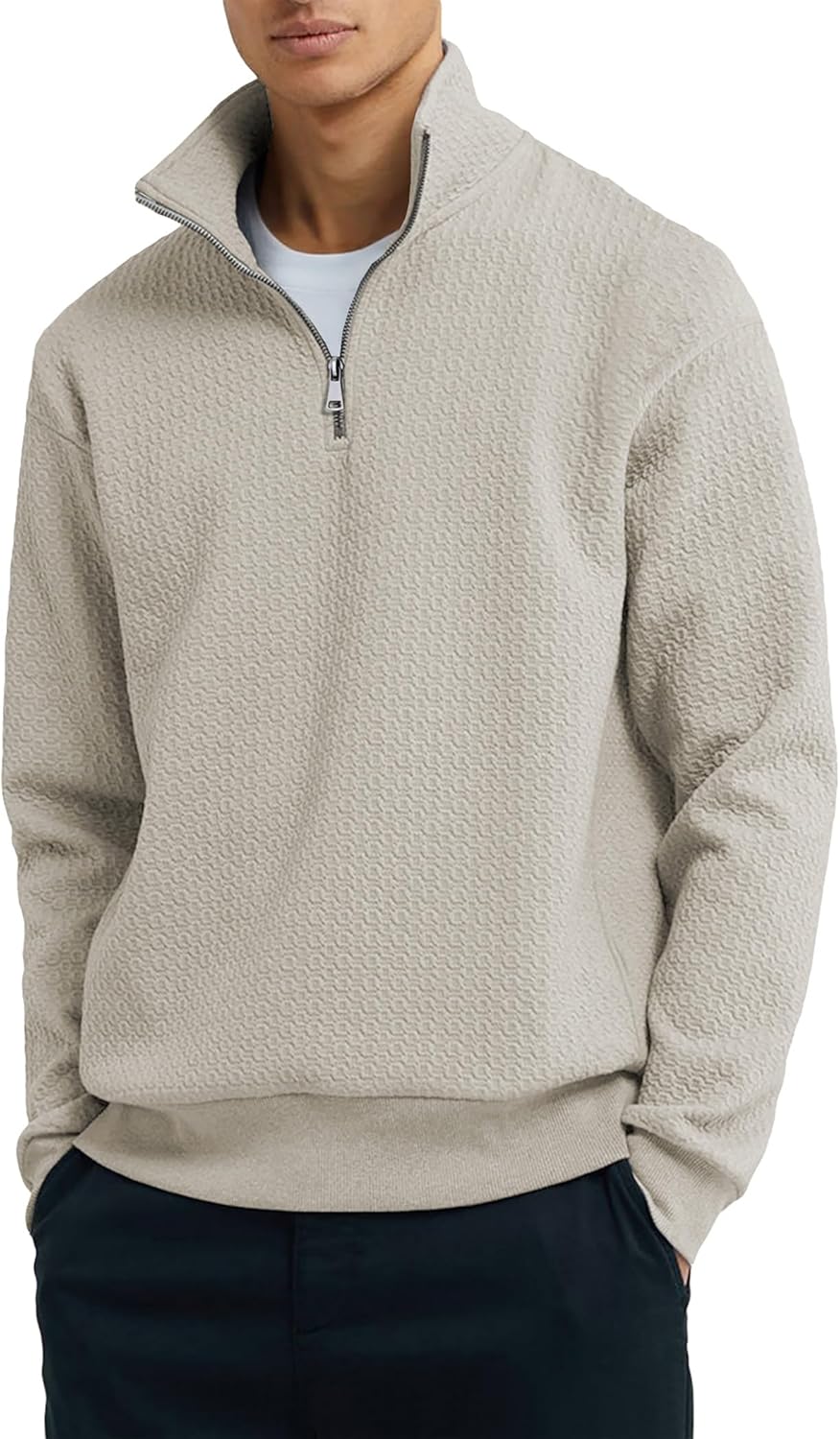 Dokotoo Men Men's Quarter Zip Sweatshirts Casual Long Sleeve Mock Neck Pullover Solid Textured Fall Clothes