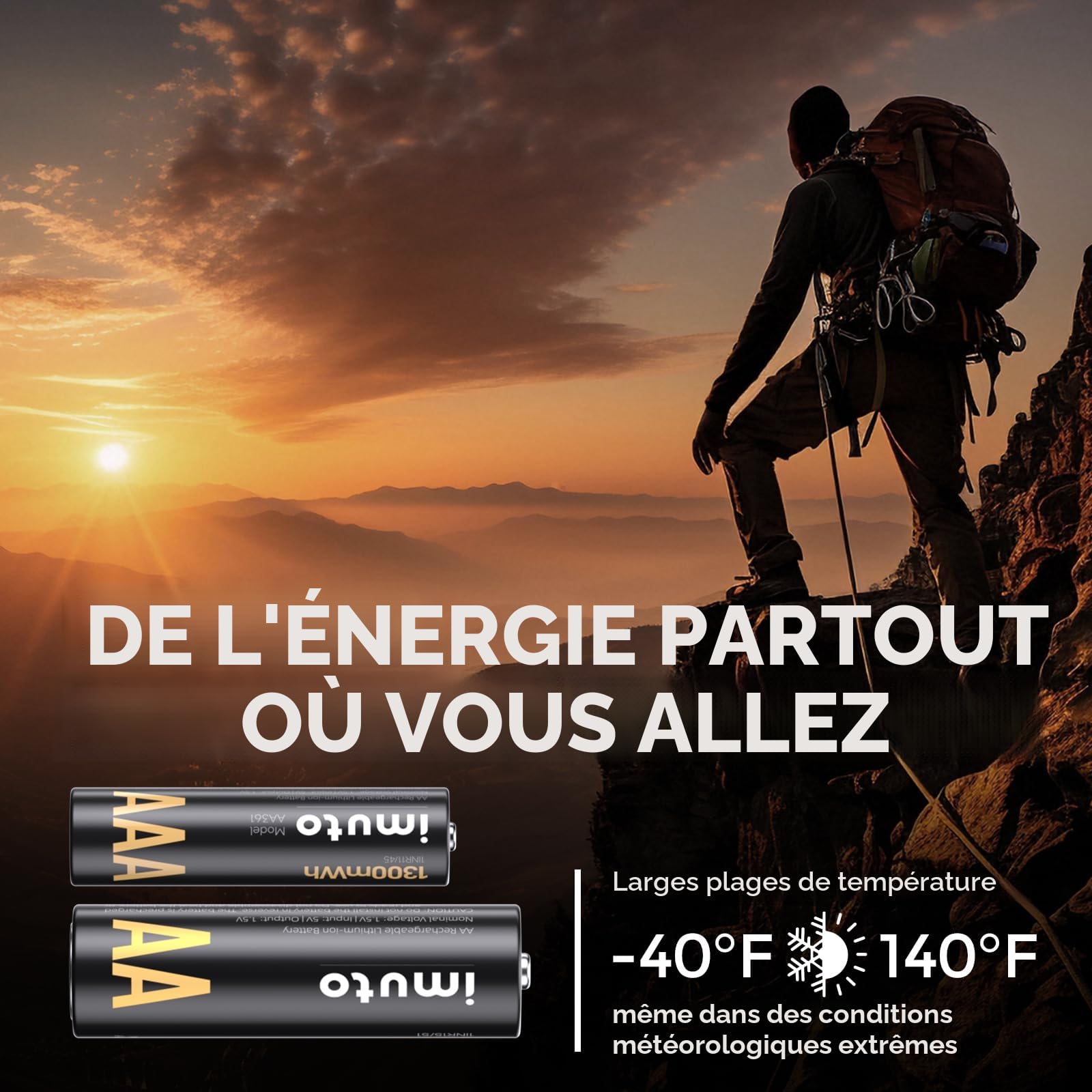imuto Rechargeables Piles AA 1,5V Lithium AAA 1300mWh 4PCS, AA 3000mWh 4PCS（ avec Chargeur à 8 emplacements），1600 Cycles pour Appareils Numériques, Sport et Extérieur