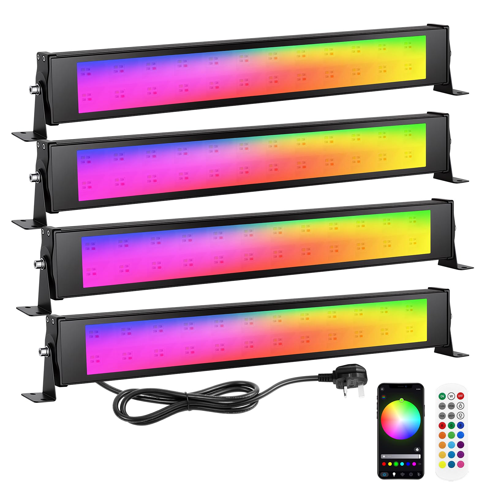 RIGIDON 4 Pack 28W LED Wall Washer Lights, Dimmable IP67 Waterproof Music Sync RGB Light Bars with APP & Remote Control, Outdoor Wall Lamps for Party, Stage, House Decoration