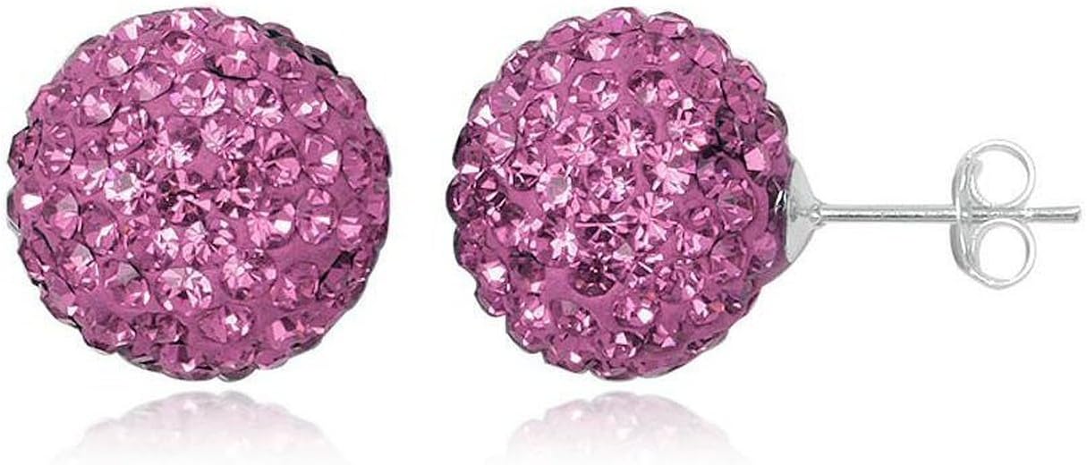 Orecchini a sfera con brillantini, in argento sterling, 29 colori