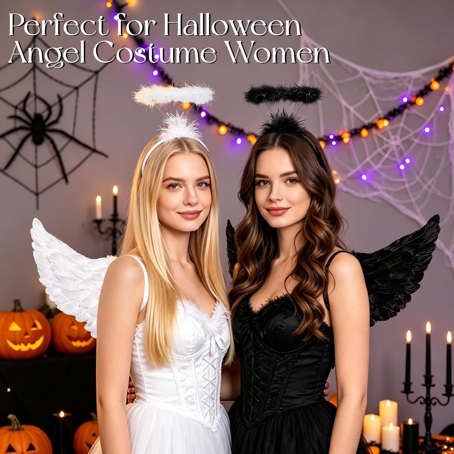 VEKDA Adult Angel Wings Costume, 23.6x13.8in Feather Angel Wings and Halo
