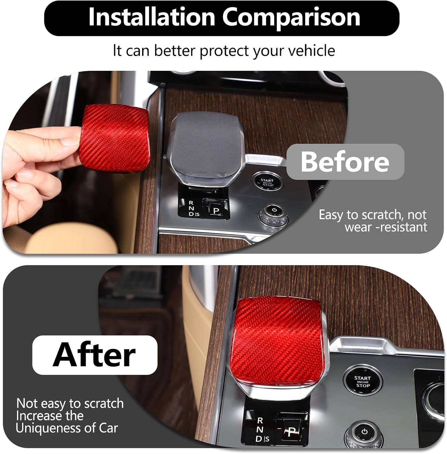 HAPPYHORSE Car Central Control Gear Shift Knob Head Cover Trim Compatible with Land Rover Range Rover Sport/Vogue 2023，VELAR/Discovery 5 2021-2023 Interior Accessories (red Carbon Fiber)