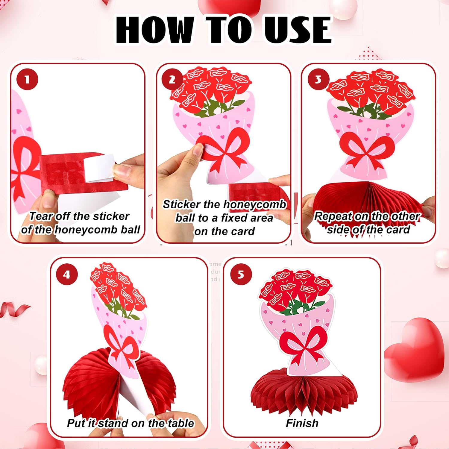 12 Pcs Valentine's Day Honeycomb Centerpieces Valentines Decorations 3D Paper Valentine Heart Honeycomb Valentine Conversation Hearts Decorations for Valentine's Day Party Table Decor (Sweet)